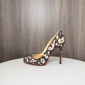 Louboutin Fifi strass beige satin pumps